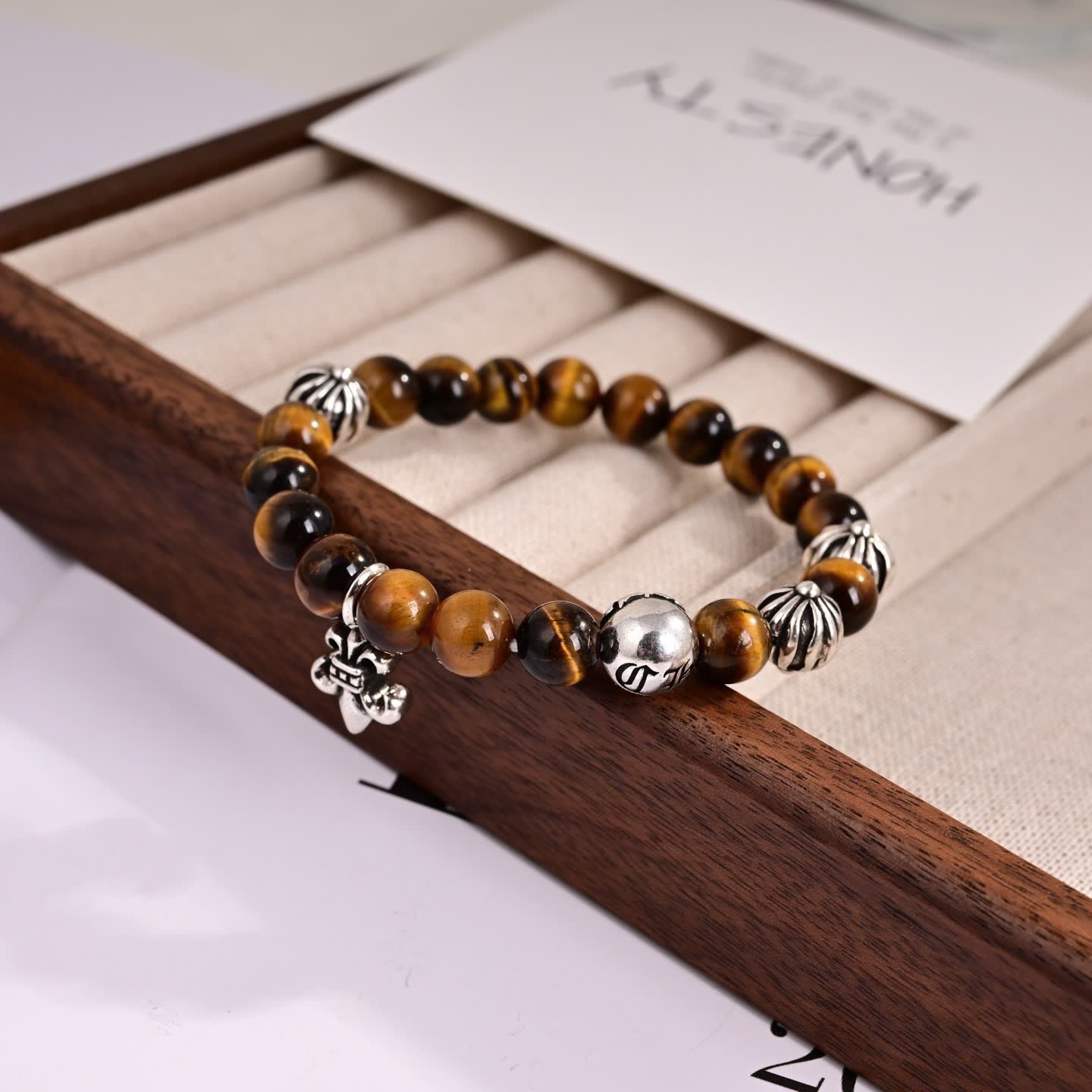 Chrome Hearts Tiger's Eye Bracelet with Silver Charms